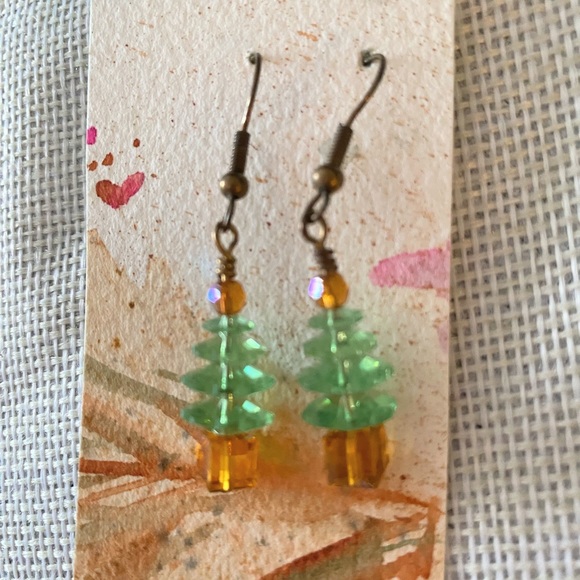 Crystal beaded Christmas Tree Earrings - Picture 2 of 3